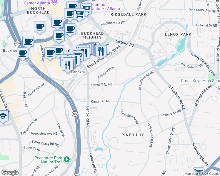 map of restaurants, bars, coffee shops, grocery stores, and more near 3155 Ferncliff Commons Northeast in Atlanta