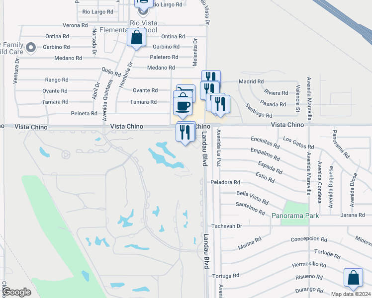 map of restaurants, bars, coffee shops, grocery stores, and more near 67967 Vista Chino in Cathedral City