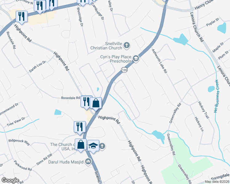 map of restaurants, bars, coffee shops, grocery stores, and more near 3103 Newtons Crest Circle in Snellville