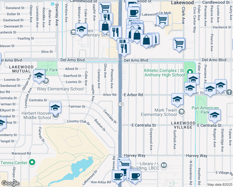 map of restaurants, bars, coffee shops, grocery stores, and more near 4703 Lakewood Boulevard in Lakewood