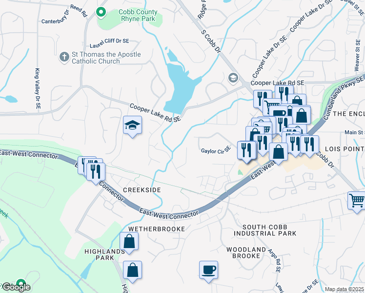 map of restaurants, bars, coffee shops, grocery stores, and more near 5168 Laurel Bridge Court Southeast in Smyrna
