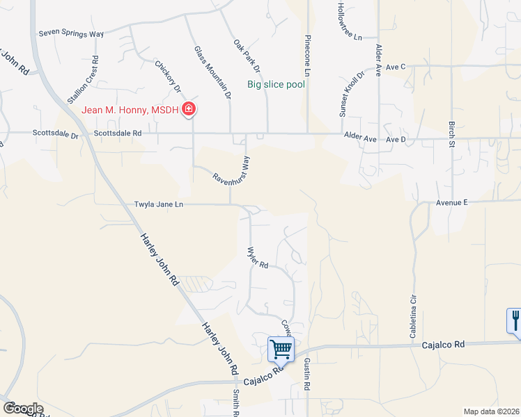 map of restaurants, bars, coffee shops, grocery stores, and more near 19032 Wyler Road in Perris