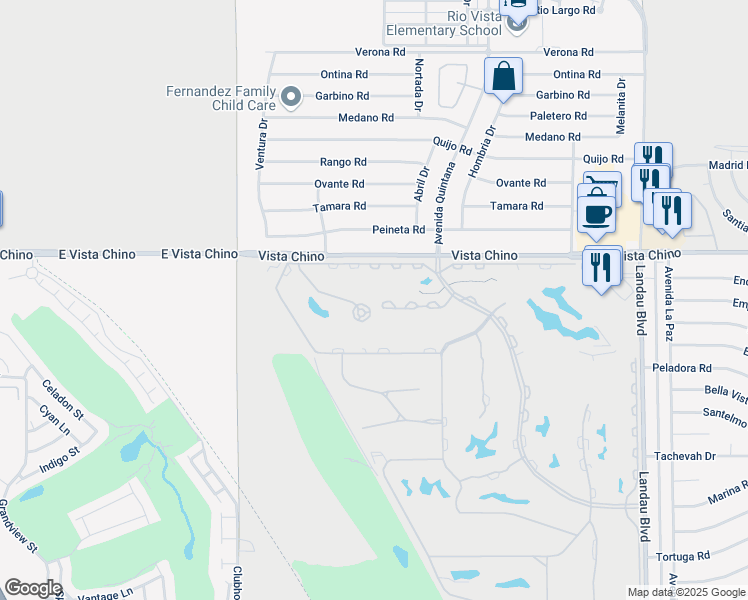 map of restaurants, bars, coffee shops, grocery stores, and more near 67328 Cumbres Court in Cathedral City