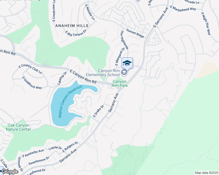 map of restaurants, bars, coffee shops, grocery stores, and more near 950 South Rim Crest Drive in Anaheim