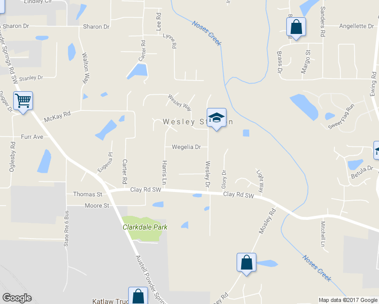 map of restaurants, bars, coffee shops, grocery stores, and more near 3379 Wegelia Drive in Austell