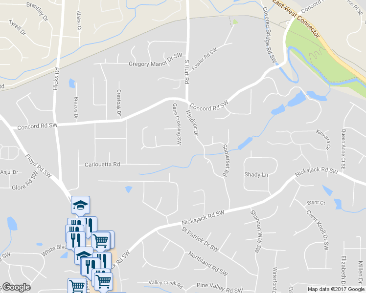 map of restaurants, bars, coffee shops, grocery stores, and more near 4575 Gann Crossing Southwest in Smyrna