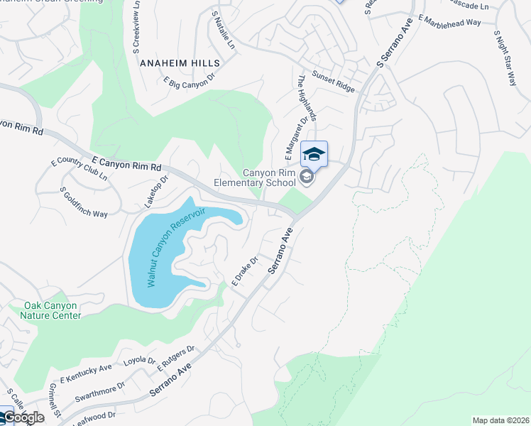 map of restaurants, bars, coffee shops, grocery stores, and more near 916 South Rim Crest Drive in Anaheim