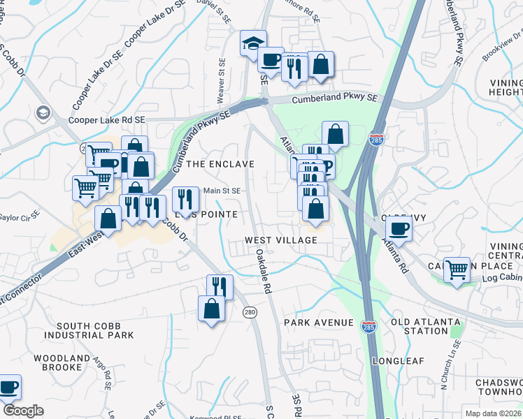 map of restaurants, bars, coffee shops, grocery stores, and more near 4471 Redan Court in Smyrna