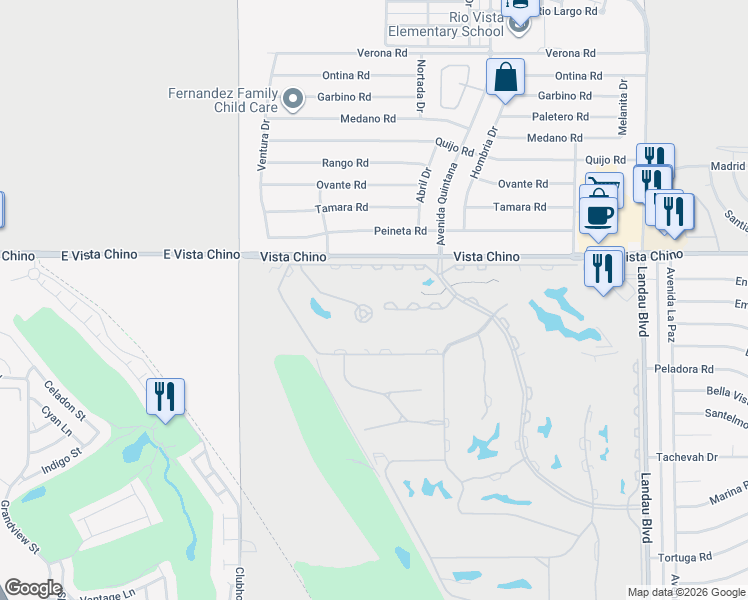 map of restaurants, bars, coffee shops, grocery stores, and more near 67320 Cumbres Court in Cathedral City