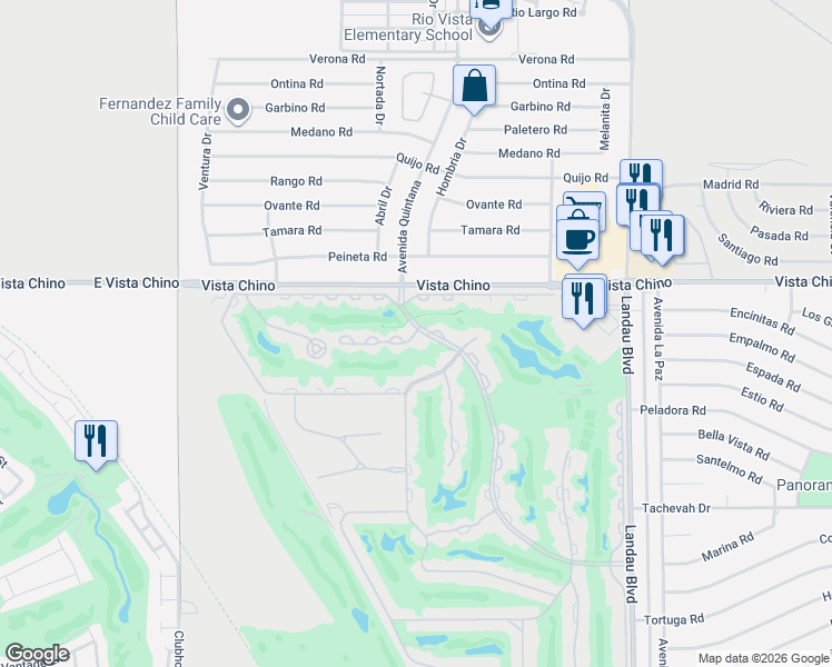 map of restaurants, bars, coffee shops, grocery stores, and more near 67503 Toltec Court in Cathedral City