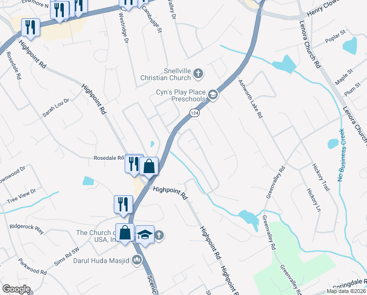 map of restaurants, bars, coffee shops, grocery stores, and more near 3103 Newtons Crest Circle in Snellville