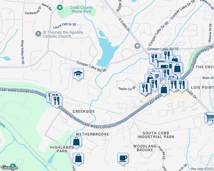 map of restaurants, bars, coffee shops, grocery stores, and more near 5168 Laurel Bridge Court Southeast in Smyrna
