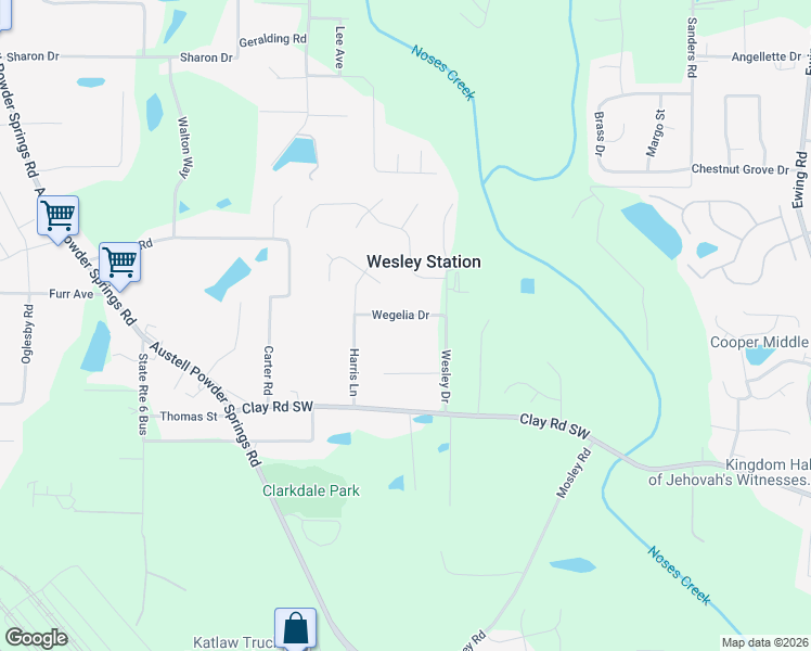 map of restaurants, bars, coffee shops, grocery stores, and more near 3379 Wegelia Drive in Austell