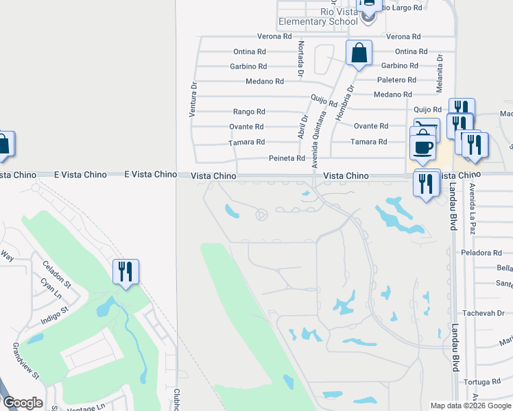 map of restaurants, bars, coffee shops, grocery stores, and more near 67270 Cumbres Court in Cathedral City