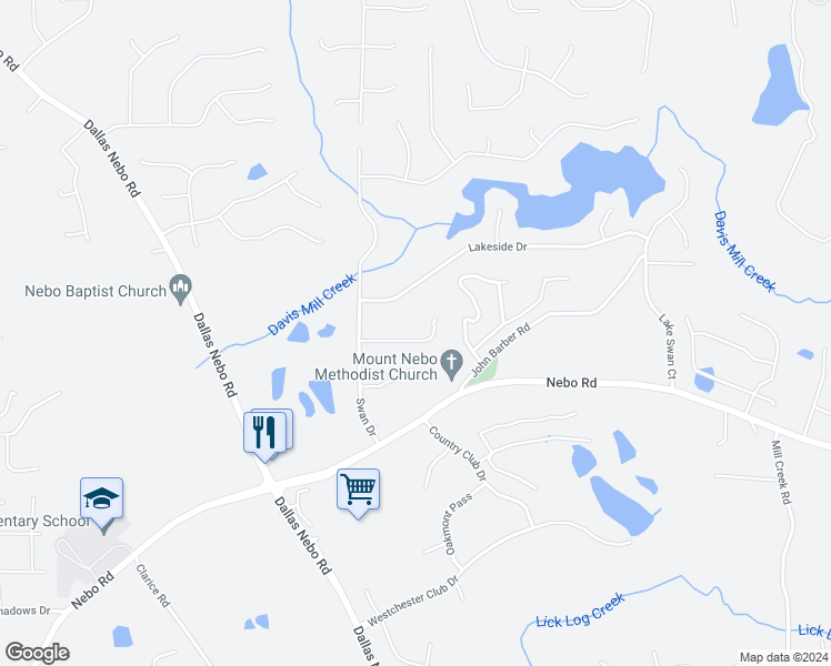 map of restaurants, bars, coffee shops, grocery stores, and more near 125 Davis Court in Hiram