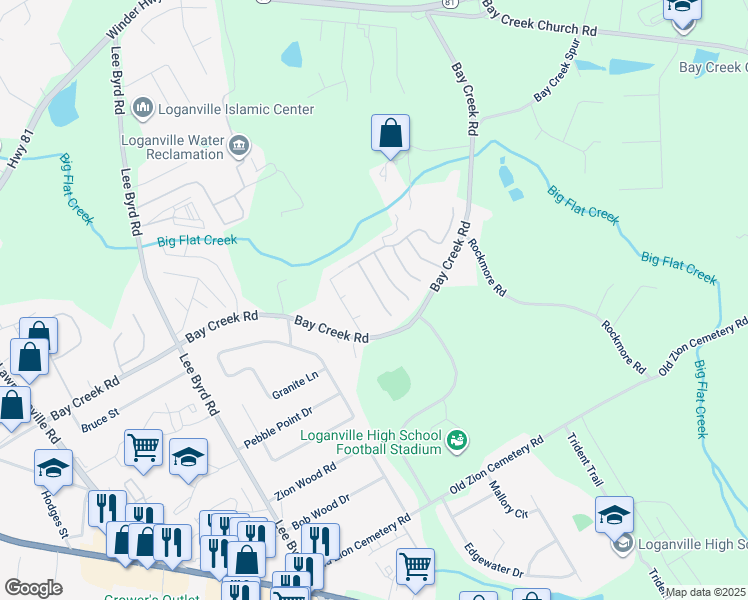 map of restaurants, bars, coffee shops, grocery stores, and more near 412 Live Oak Pass in Loganville