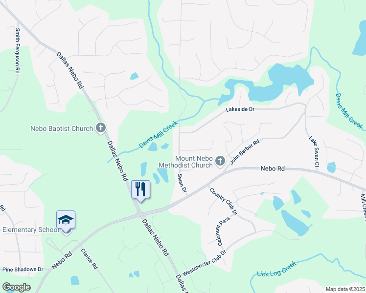 map of restaurants, bars, coffee shops, grocery stores, and more near 20 Davis Court in Hiram