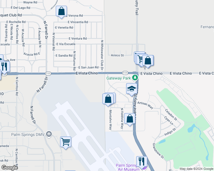 map of restaurants, bars, coffee shops, grocery stores, and more near 1565 Vía Roberto Miguel in Palm Springs