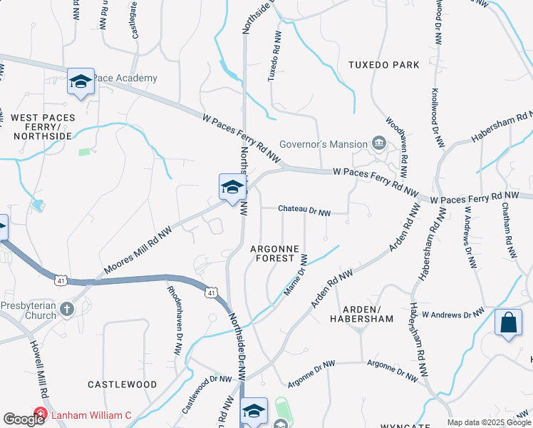 map of restaurants, bars, coffee shops, grocery stores, and more near 3235 Argonne Drive Northwest in Atlanta