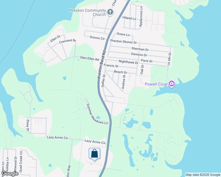 map of restaurants, bars, coffee shops, grocery stores, and more near 71 Natchez Road in Pottsboro