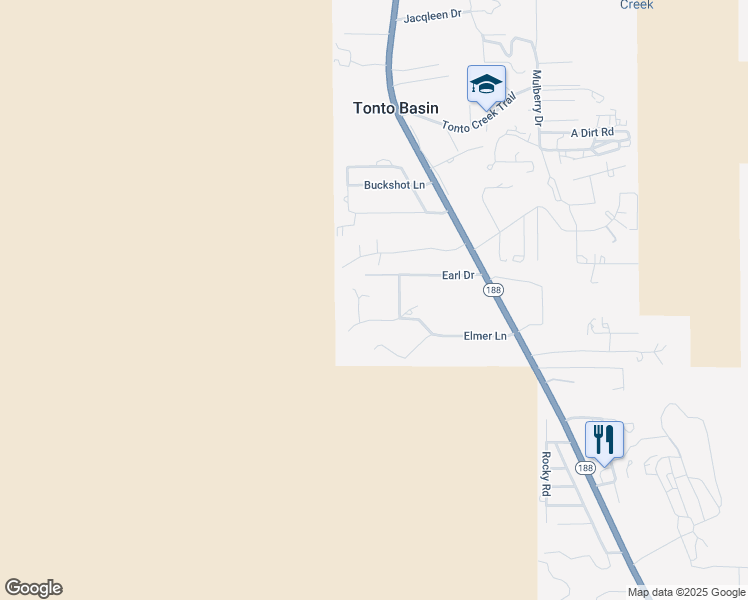map of restaurants, bars, coffee shops, grocery stores, and more near 161 Chalk Canyon Drive in Tonto Basin