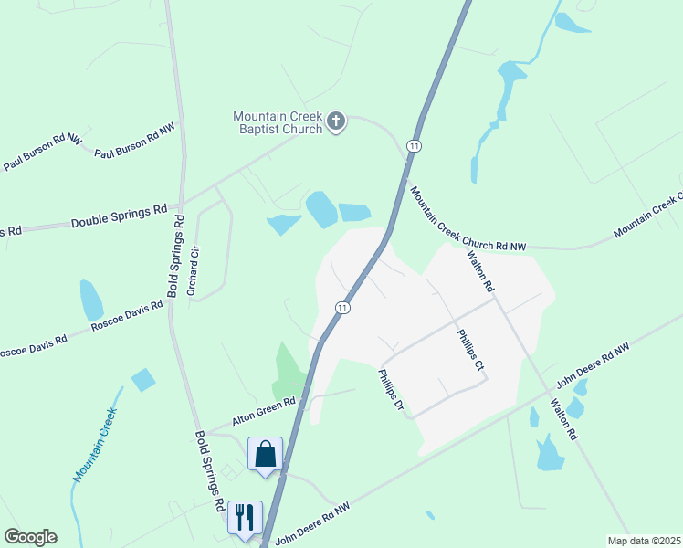 map of restaurants, bars, coffee shops, grocery stores, and more near 1964 State Highway 11 in Monroe
