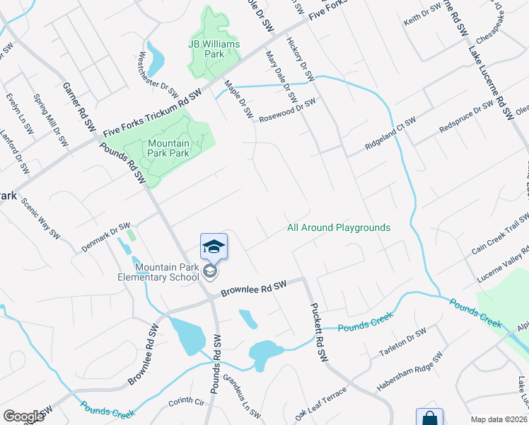 map of restaurants, bars, coffee shops, grocery stores, and more near 1466 Fox Forest Court Southwest in Lilburn