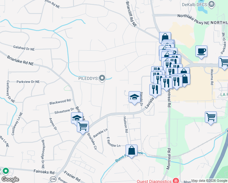 map of restaurants, bars, coffee shops, grocery stores, and more near 2025 Hollidon Road in Decatur