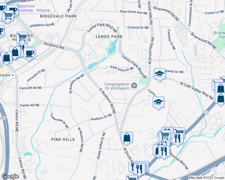 map of restaurants, bars, coffee shops, grocery stores, and more near 2082 Wrights Mill Circle Northeast in Atlanta