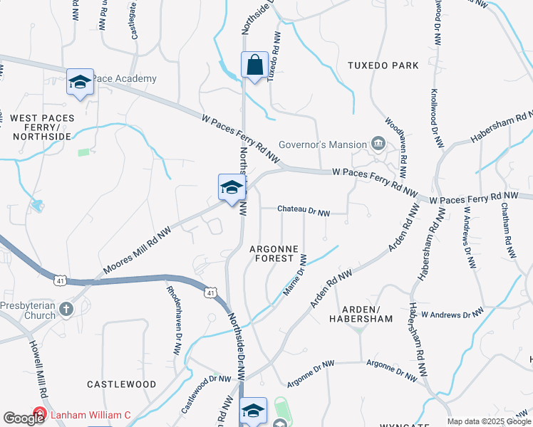 map of restaurants, bars, coffee shops, grocery stores, and more near 3235 Argonne Drive Northwest in Atlanta