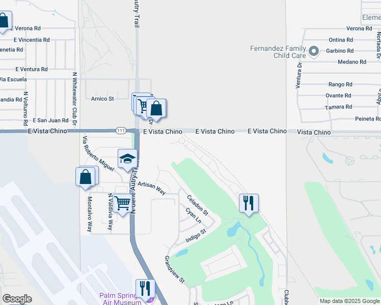 map of restaurants, bars, coffee shops, grocery stores, and more near 1435 Passage Street in Palm Springs
