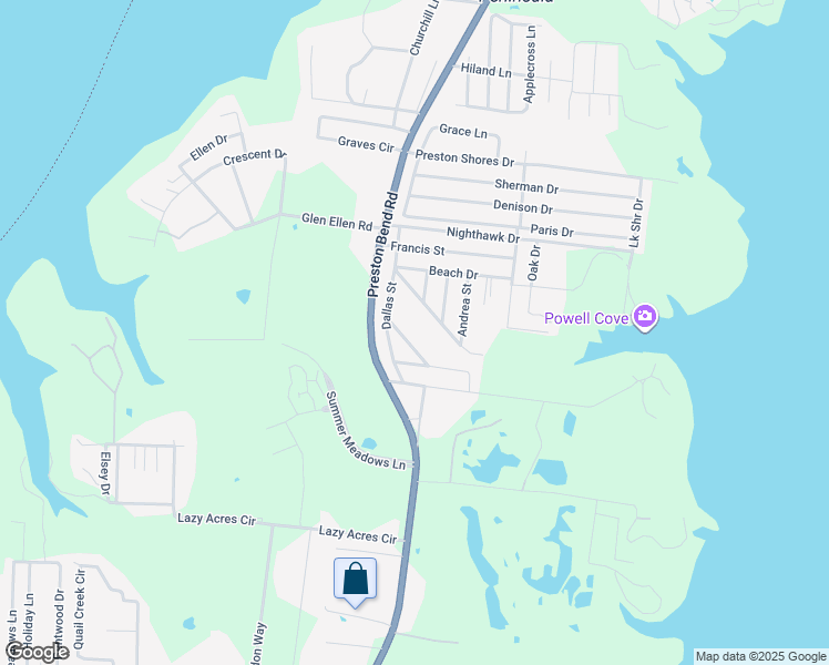 map of restaurants, bars, coffee shops, grocery stores, and more near 71 Natchez Road in Pottsboro