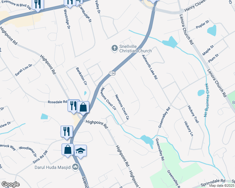 map of restaurants, bars, coffee shops, grocery stores, and more near 2853 Newtons Crest Circle in Snellville