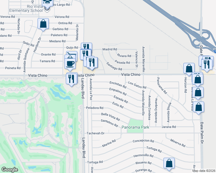 map of restaurants, bars, coffee shops, grocery stores, and more near 68115 Empalmo Road in Cathedral City
