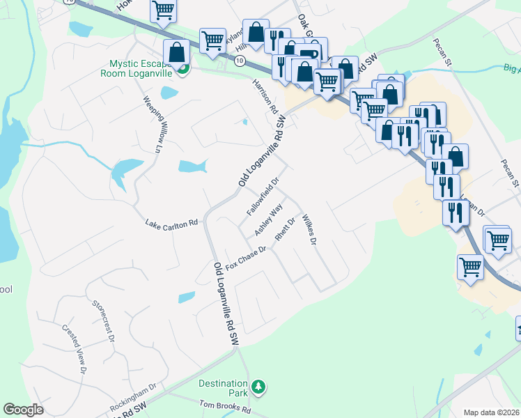 map of restaurants, bars, coffee shops, grocery stores, and more near 465 Ashley Way in Loganville