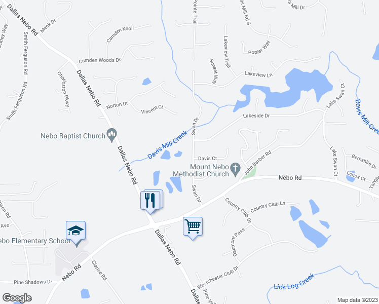 map of restaurants, bars, coffee shops, grocery stores, and more near 261 Swan Drive in Hiram