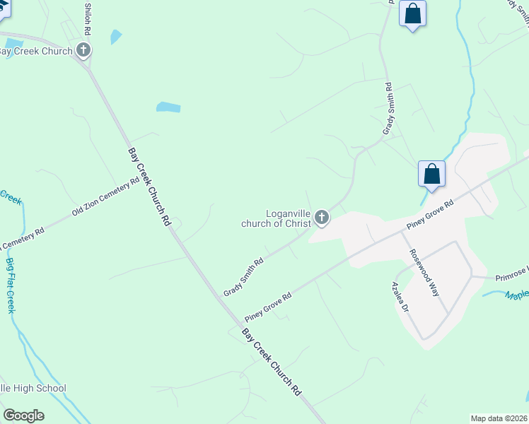 map of restaurants, bars, coffee shops, grocery stores, and more near 3590 Grady Smith Road in Loganville