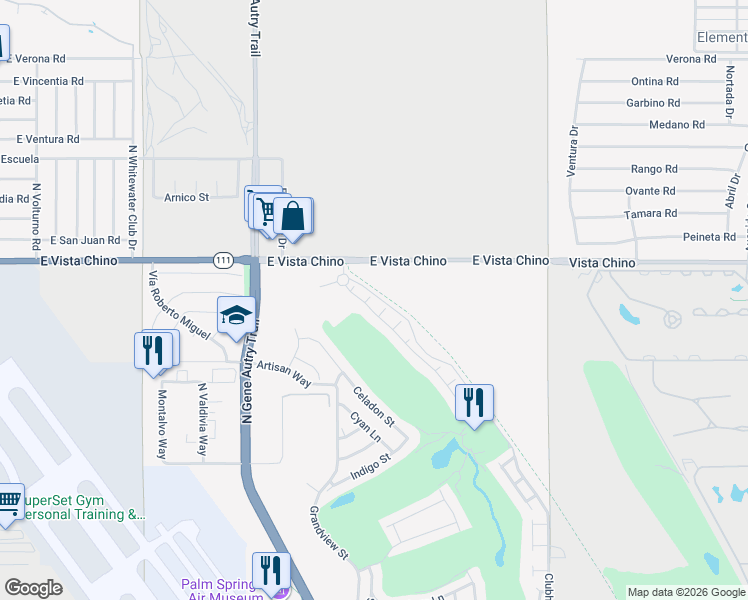 map of restaurants, bars, coffee shops, grocery stores, and more near 4250 Sadao Court in Palm Springs