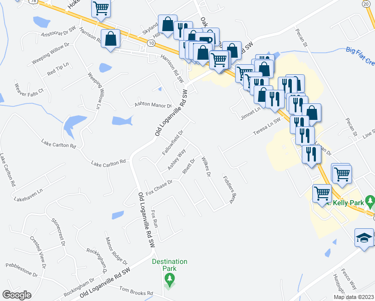 map of restaurants, bars, coffee shops, grocery stores, and more near 420 Ashley Way in Loganville
