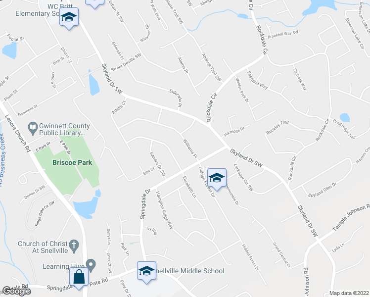 map of restaurants, bars, coffee shops, grocery stores, and more near 2963 Williams Place in Snellville