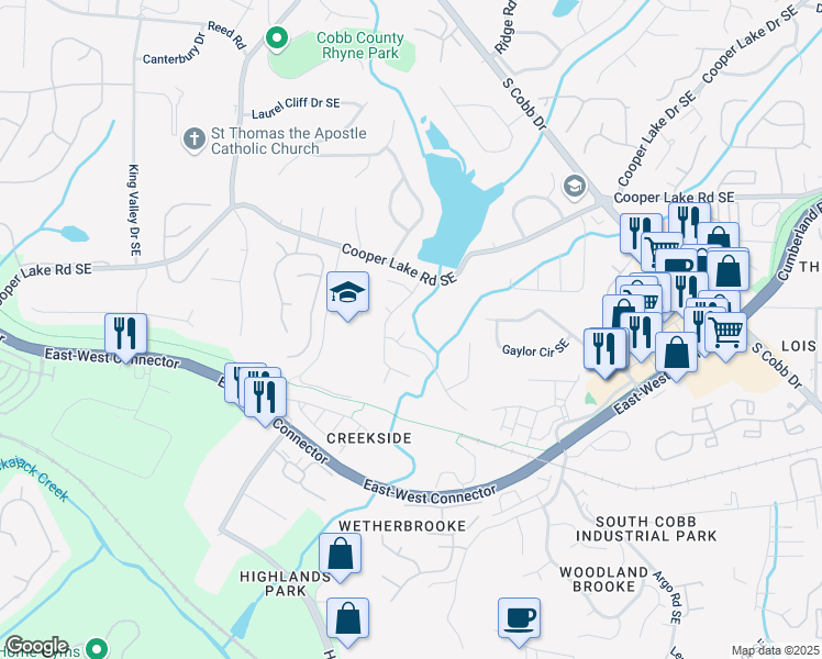 map of restaurants, bars, coffee shops, grocery stores, and more near 5029 David Place in Smyrna