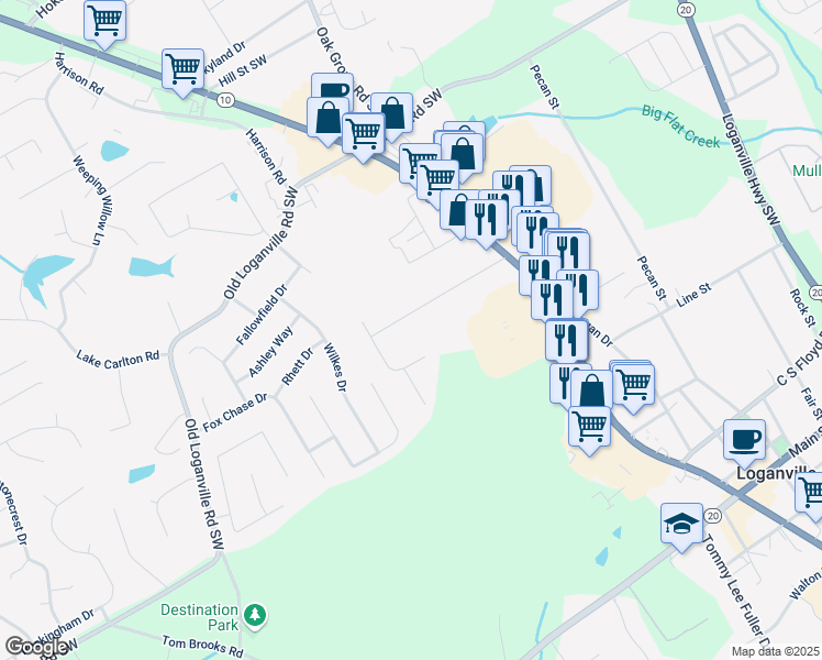 map of restaurants, bars, coffee shops, grocery stores, and more near 256 Teresa Lane Southwest in Loganville