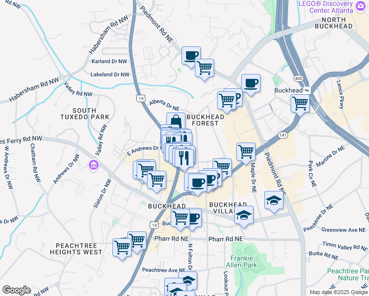 map of restaurants, bars, coffee shops, grocery stores, and more near 3235 Roswell Road in Atlanta