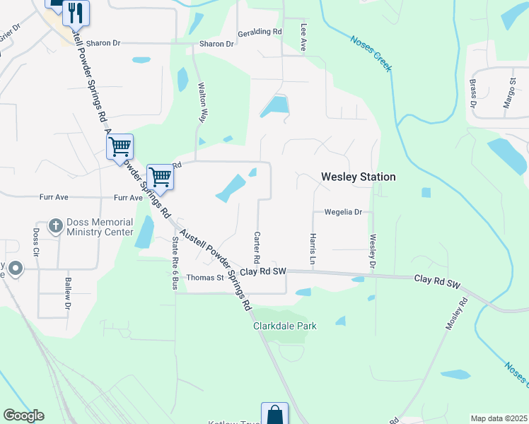 map of restaurants, bars, coffee shops, grocery stores, and more near 4551 Carter Road in Austell