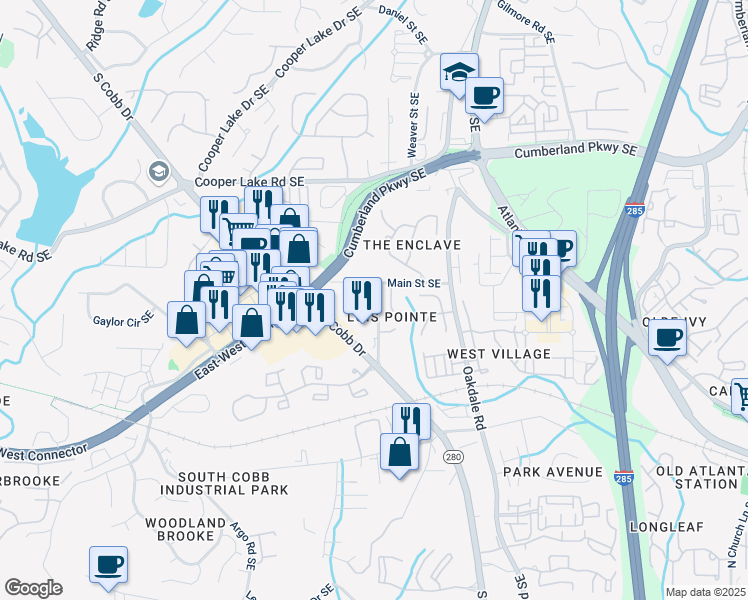 map of restaurants, bars, coffee shops, grocery stores, and more near 4550 Lois Street Southeast in Smyrna