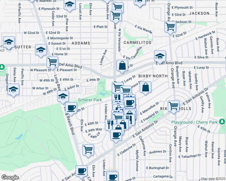 map of restaurants, bars, coffee shops, grocery stores, and more near 0 Atlantic Avenue in Bell