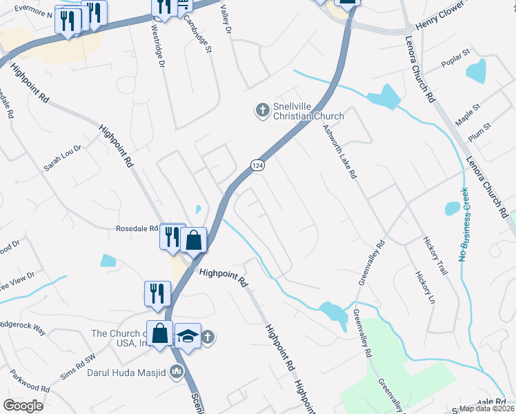 map of restaurants, bars, coffee shops, grocery stores, and more near 3172 Newtons Crest Circle in Snellville
