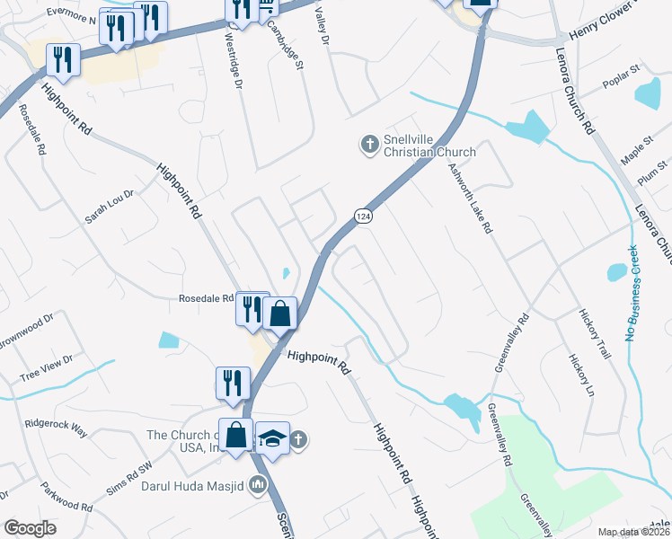 map of restaurants, bars, coffee shops, grocery stores, and more near 3062 Newtons Crest Circle in Snellville