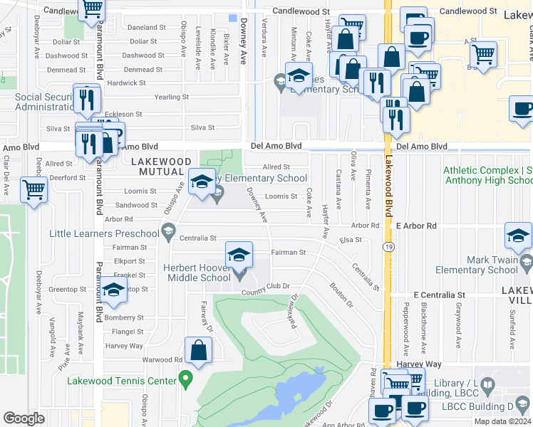 map of restaurants, bars, coffee shops, grocery stores, and more near 3522 Arbor Road in Lakewood