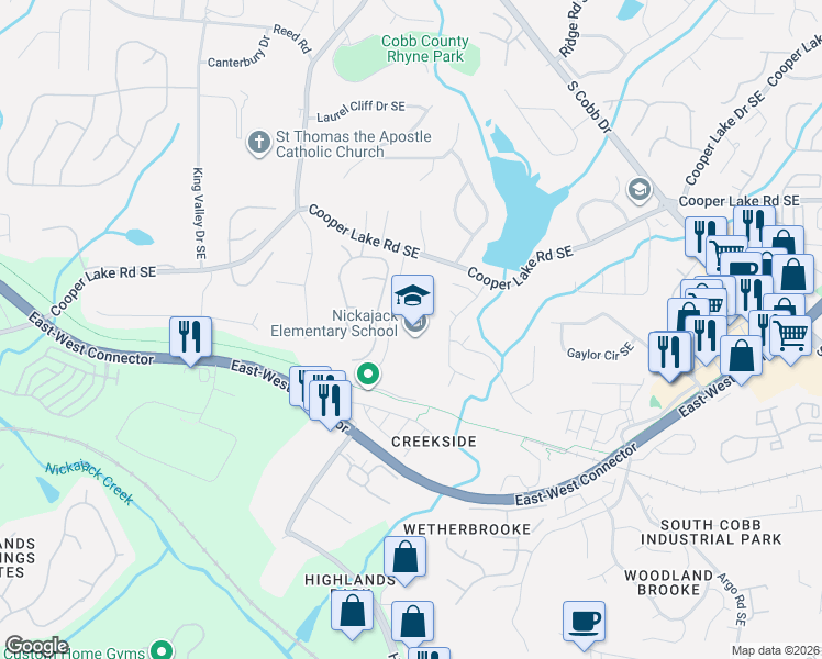 map of restaurants, bars, coffee shops, grocery stores, and more near 4549-4601 Mavell Rd in Smyrna